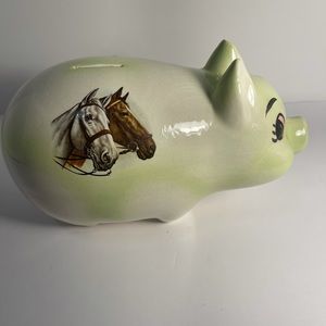 Vintage Ceramic Piggy Bank with applied Horses.